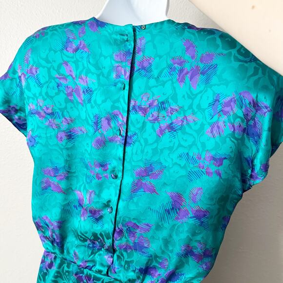 Vintage Lillie Rubin 100% Silk Satin Teal Purple‎ 80s Dress Women’s Size 4 - Picture 9 of 13